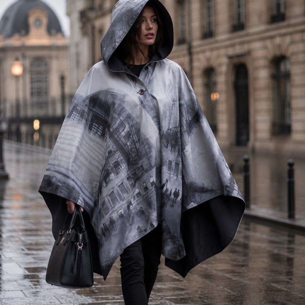 RainCaper Hooded Reversible Rain Cape Cityscape Travel Poncho One Size Artsy